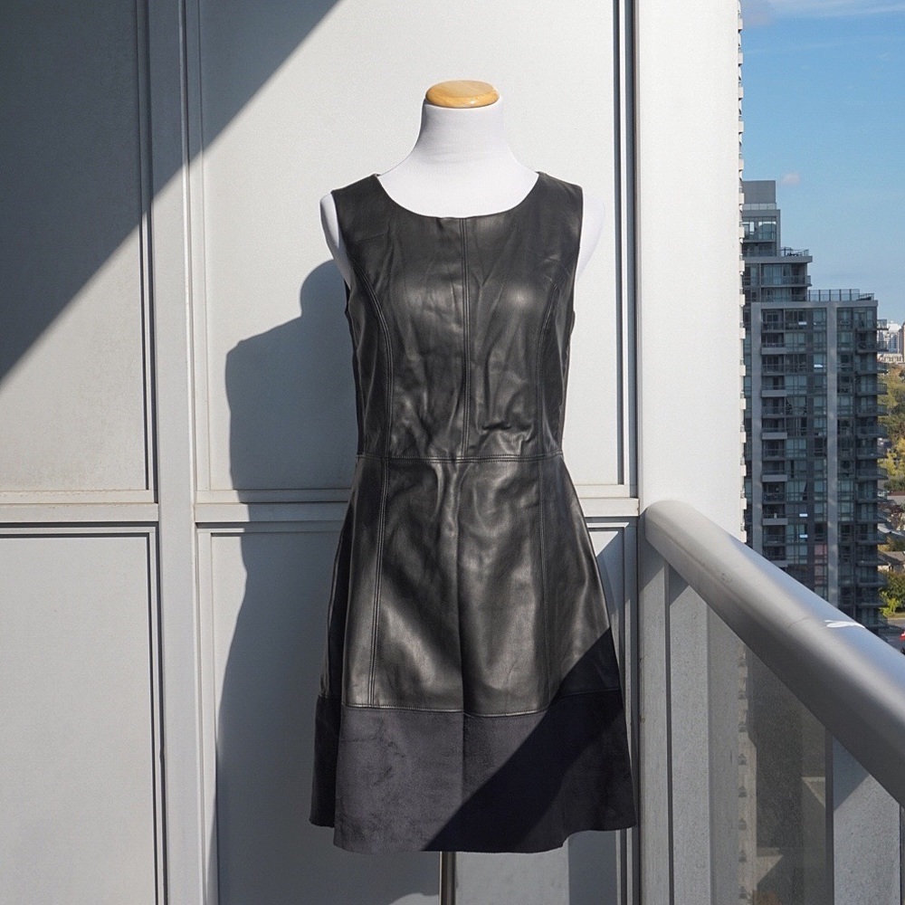 🔮 Reitmans Faux Leather Black Dress (S) - Picture 2 of 9